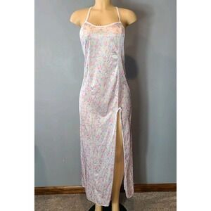 Vtg Petra Satin Slip Dress Sz M Floral Lace‎ Chemise Maxi Dainty Fairy Cottage